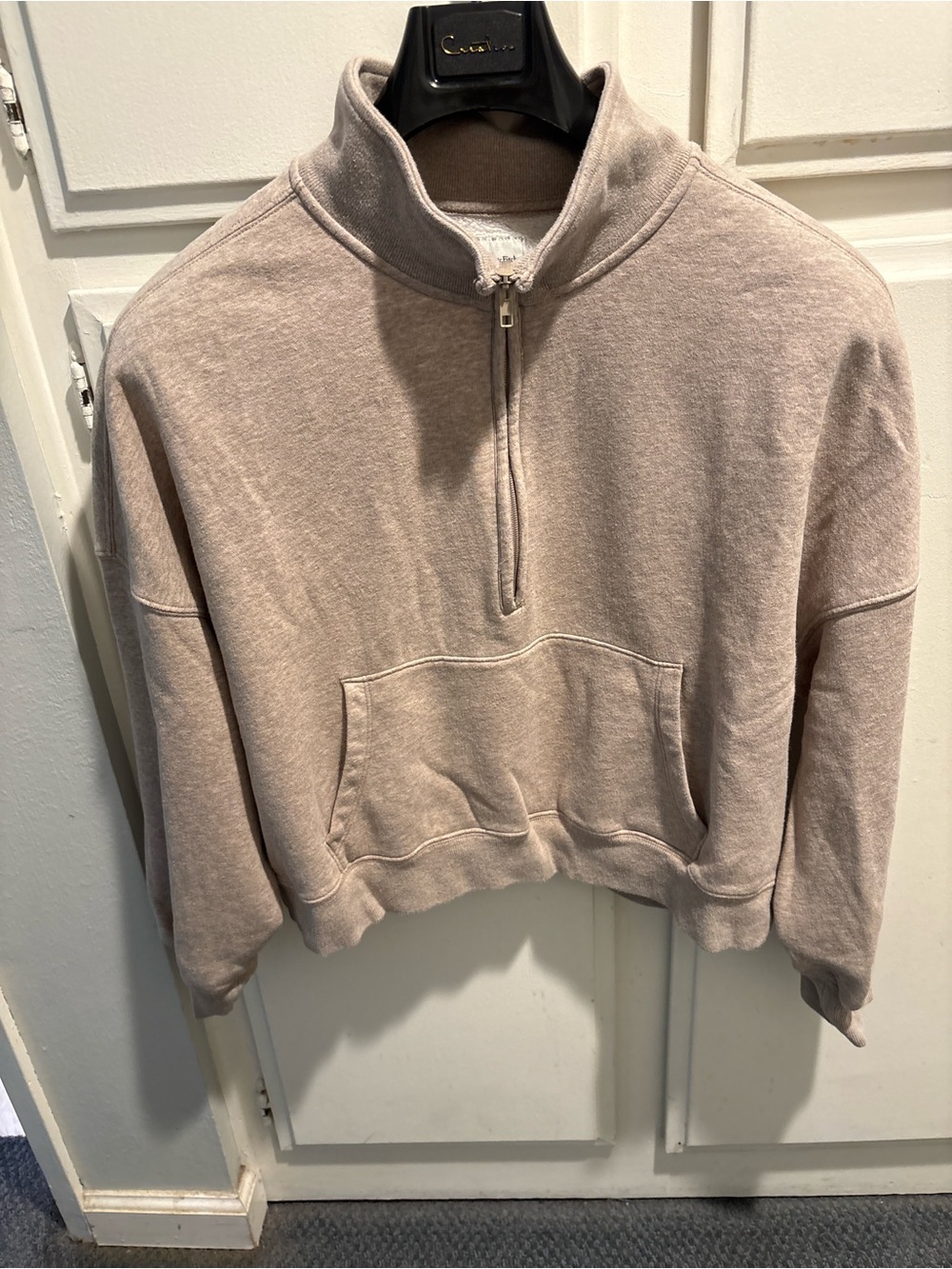 Abercrombie & Fitch Cropped Quarter-Zip Sweater in Light Taupe